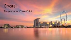  Presentation with tourism business - Cool new theme with singapore skyline with illuminations singapore backdrop and a coral colored foreground
