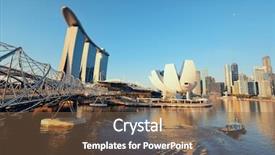  Presentation with singapore water - Slide set enhanced with singapore skyline with urban buildings background and a tawny brown colored foreground