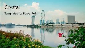 Presentation with urban buildings - Amazing presentation design having singapore skyline with urban buildings backdrop and a light blue colored foreground