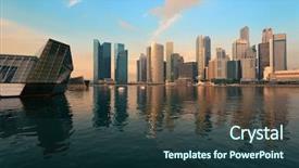  Presentation with singapore water - Audience pleasing presentation consisting of singapore skyline with urban buildings over water backdrop and a tawny brown colored foreground