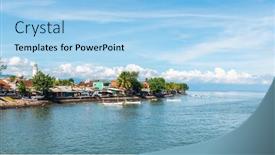  Presentation with fishing boats - Colorful presentation theme enhanced with singaraja in north bali indonesia mosque on the left and traditional fishing boats called jukung backdrop and a light blue colored foreground