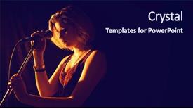  Presentation with singer - Slide deck having singer - thoughtful woman with microphone standing background and a navy blue colored foreground