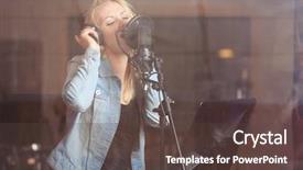  Presentation with singer - PPT theme having singer - young woman recording a song background and a tawny brown colored foreground