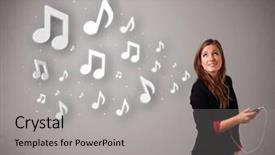  Presentation with music notes - Audience pleasing slide set consisting of singing and listening to music backdrop and a  colored foreground