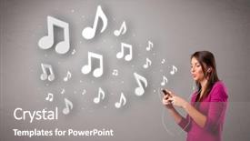  Presentation with music notes - Slide set with joy teens - young surprised woman holding hands background and a light gray colored foreground.