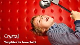  Presentation with microphone - Beautiful slide deck featuring year performance presentation - singing boy with microphone backdrop and a crimson colored foreground
