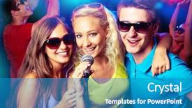  Presentation with elderly people singing - Presentation enhanced with singing into microphone at party background and a teal colored foreground