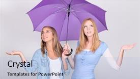  Presentation with purple - Slides having singing rain - girls with purple umbrella background and a light blue colored foreground