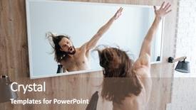  Presentation with solar drying - PPT theme consisting of singing reflections - happy bearded young man drying background and a violet colored foreground