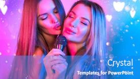  Presentation with music singing - PPT theme consisting of singing-women-with-microphone-party background and a teal colored foreground