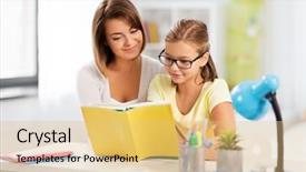  Presentation with family reading - Amazing slides having single - education family and learning concept backdrop and a yellow colored foreground