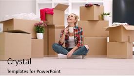  Presentation with new home - Theme having single - people moving new place background and a coral colored foreground