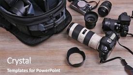  Presentation with tomography equipment - Cool new presentation design with gear single - photographer's equipment on the floor backdrop and a gray colored foreground