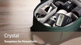  Presentation with equipment - Slides enhanced with gear single - photographer's equipment on a light background and a coral colored foreground