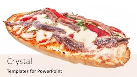  Presentation with pizza - Slides featuring single-anchovies-bread-pizza-over background and a coral colored foreground