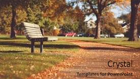  Presentation with fall leaves - Colorful PPT layouts enhanced with single bench on a path in a park during fall with leaves on the ground at sunset toned with a retro vintage filter instagram app or action effect backdrop and a coral colored foreground