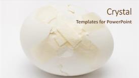  Presentation with cracked - Amazing presentation having single cell protein - cracked white egg with plastic backdrop and a sky blue colored foreground