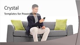  Presentation with 3d man sitting question mark - PPT theme having single celled - cheerful young man sitting background and a white colored foreground