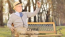  Presentation with selfie - Colorful slide set enhanced with single celled - elderly gentleman taking a selfie backdrop and a coral colored foreground