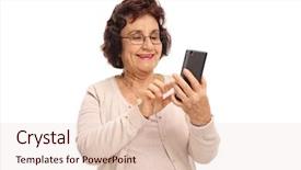  Presentation with elderly woman in nursing - Slide deck consisting of single celled - elderly woman using a phone background and a lemonade colored foreground