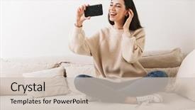  Presentation with cell - Cool new presentation design with single celled - photo of charming caucasian woman backdrop and a soft green colored foreground