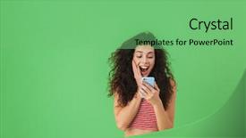  Presentation with photo - Presentation theme with single celled - photo of gorgeous woman 20s background and a  colored foreground