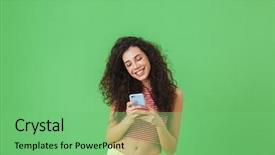  Presentation with joyful - Colorful PPT theme enhanced with single celled - photo of joyful woman 20s backdrop and a seafoam green colored foreground