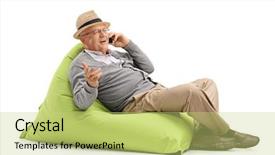  Presentation with cell - Theme featuring single celled - senior man talking on his background and a yellow colored foreground