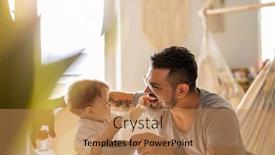  Presentation with baby - PPT theme having single-dad-feeding-his-baby background and a coral colored foreground