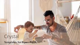  Presentation with single malt - Colorful PPT theme enhanced with single-dad-feeding-his-son backdrop and a coral colored foreground