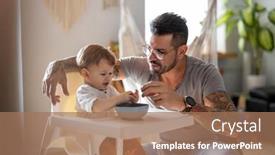  Presentation with single cell protein - PPT layouts having single-dad-feeding-his-son background and a coral colored foreground