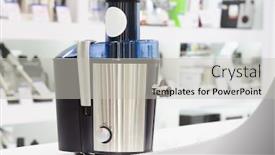  Presentation with electric retail - Slide deck with single electric juicer at retail store shelf defocused background background and a light gray colored foreground