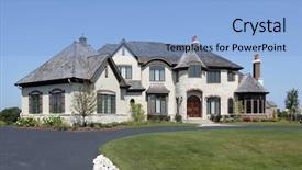  Presentation with home - PPT layouts enhanced with large suburban white home with front turret background and a light blue colored foreground