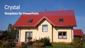  Presentation with single-color - Amazing PPT theme having single family house in yellow backdrop and a ocean colored foreground