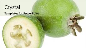  Presentation with shot - Slides featuring single guava fruit - feijoa acca sellowiana close up background and a yellow colored foreground