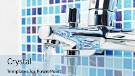  Presentation with water tap - PPT theme featuring single handle wall-mount bathroom sink tap with running water background and a light blue colored foreground