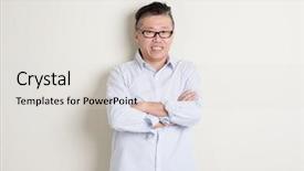  Presentation with restaurant business plan - Slides having single mature 50s asian man background and a light gray colored foreground