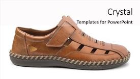  Presentation with brown leather - Slide deck having single men's brown leather sandal isolated on white background and a white colored foreground