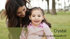  Presentation with mom daughter - Colorful presentation design enhanced with single mother - diverse mom and daughter sitting backdrop and a yellow colored foreground