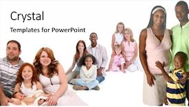  Presentation with families - Beautiful PPT theme featuring single mother - four happy families of different backdrop and a white colored foreground
