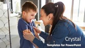  Presentation with living room - Slide deck consisting of single-mother-and-son-fooling background and a ocean colored foreground