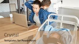  Presentation with home office - Presentation featuring single-mother-is-distracted background and a coral colored foreground