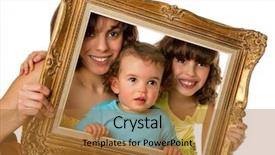  Presentation with mirror in an old frame - PPT theme enhanced with single mother with 2 daughters background and a red colored foreground