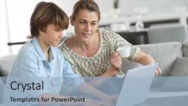  Presentation with homework - Presentation design featuring single mothers adolescents - mother looking after son doing background and a light blue colored foreground