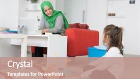  Presentation with working mother - Beautiful presentation design featuring single muslim mother taking care backdrop and a coral colored foreground