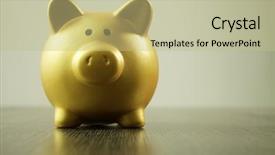  Presentation with piggy bank - Cool new PPT theme with single object golden piggy bank backdrop and a mint green colored foreground