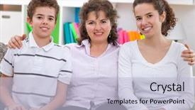  Presentation with parent children - Presentation design with funny woman in kimono with brick on white background and a sky blue colored foreground
