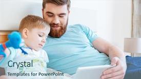  Presentation with bed - Presentation having single parent - dad and son watching catroons background and a light blue colored foreground