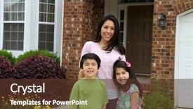  Presentation with summer - Slide set having single parent - family standing outside their home background and a tawny brown colored foreground
