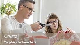  Presentation with christmas presents - PPT theme with single parent - father and daughter wrapping christmas background and a  colored foreground